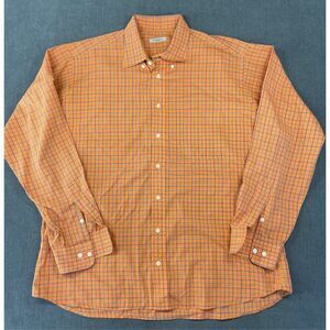 Burberry London Button Down Shirt Men XL Orange Plaid Check Dress Casual Classic